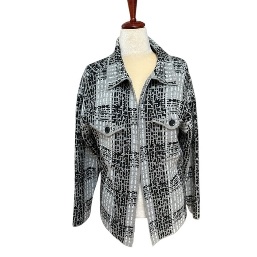 By Design Black Gray Plaid Cardigan Flannel Sweater Shacket Jacket Large